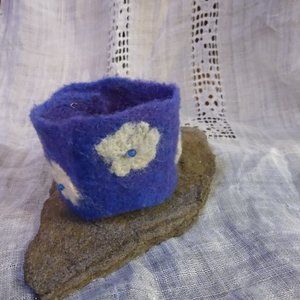Purple and White Wool Cuff Bracelet